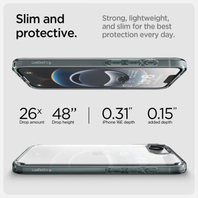 iPhone 16E dėklas Spigen Ultra Hybrid – pilkas 14