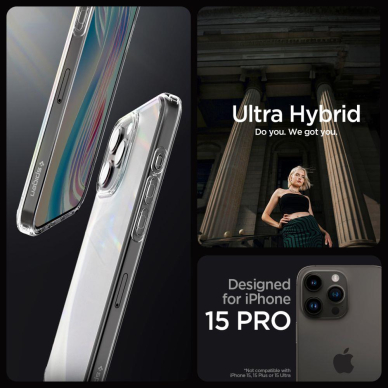 Apsauginis dėklas Spigen ULTRA HYBRID IPHONE 15 PRO FROST CLEAR 9 Apsauginis dėklas Spigen ULTRA HYBRID IPHONE 15 PRO FROST CLEAR 9