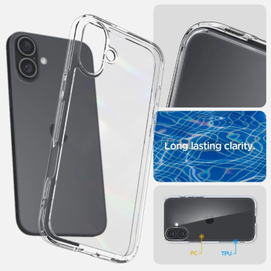 Spigen Ultra Hybrid iPhone 16 Dėklas - Permatomas 8