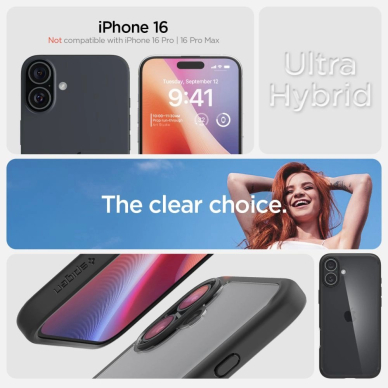 Spigen Ultra Hybrid iPhone 16 Dėklas - Matinis Juodas 8