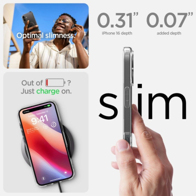 Spigen Ultra Hybrid MagSafe Anglies pluošto skirtas iPhone 16 - Tamsiai Pilkas 9