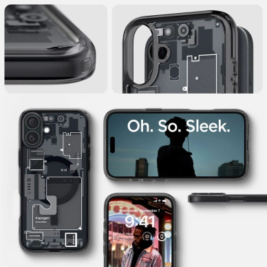 Spigen Ultra Hybrid MagSafe Zero One skirtas iPhone 16 - Tamsiai Pilkas 11