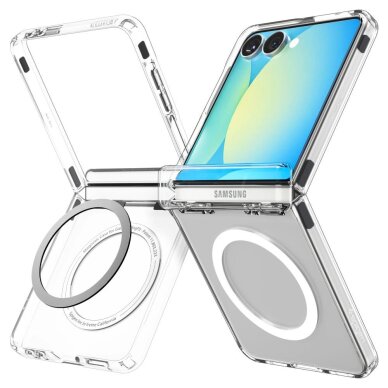 Samsung Galaxy Z Flip 7 dėklas Spigen Ultra Hybrid Pro Mag, MagSafe – skaidrus su baltu 1