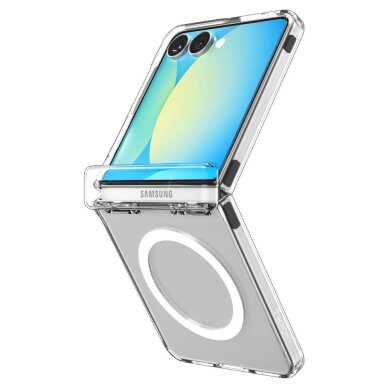 Samsung Galaxy Z Flip 7 dėklas Spigen Ultra Hybrid Pro Mag, MagSafe – skaidrus su baltu 2