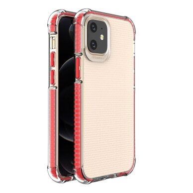 Akcija! Dėklas Sutvirtintais Kampais Spring Armor clear TPU iPhone 12 mini Raudonais Kraštais