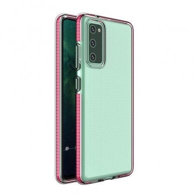 Dėklas Spring Case clear TPU su spalvotu rėmeliu Samsung Galaxy A02s Rožinis