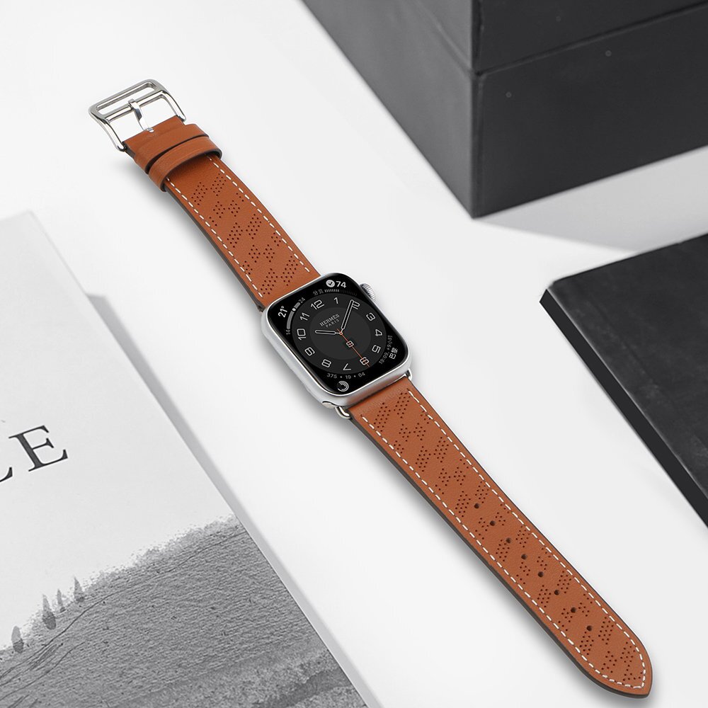 Akcija! Apyrankė Leather strap for Apple Watch Ultra, SE, 8, 7, 6, 5, 4, 3, 2, 1 (49, 45, 44, 42 mm) Ruda  3