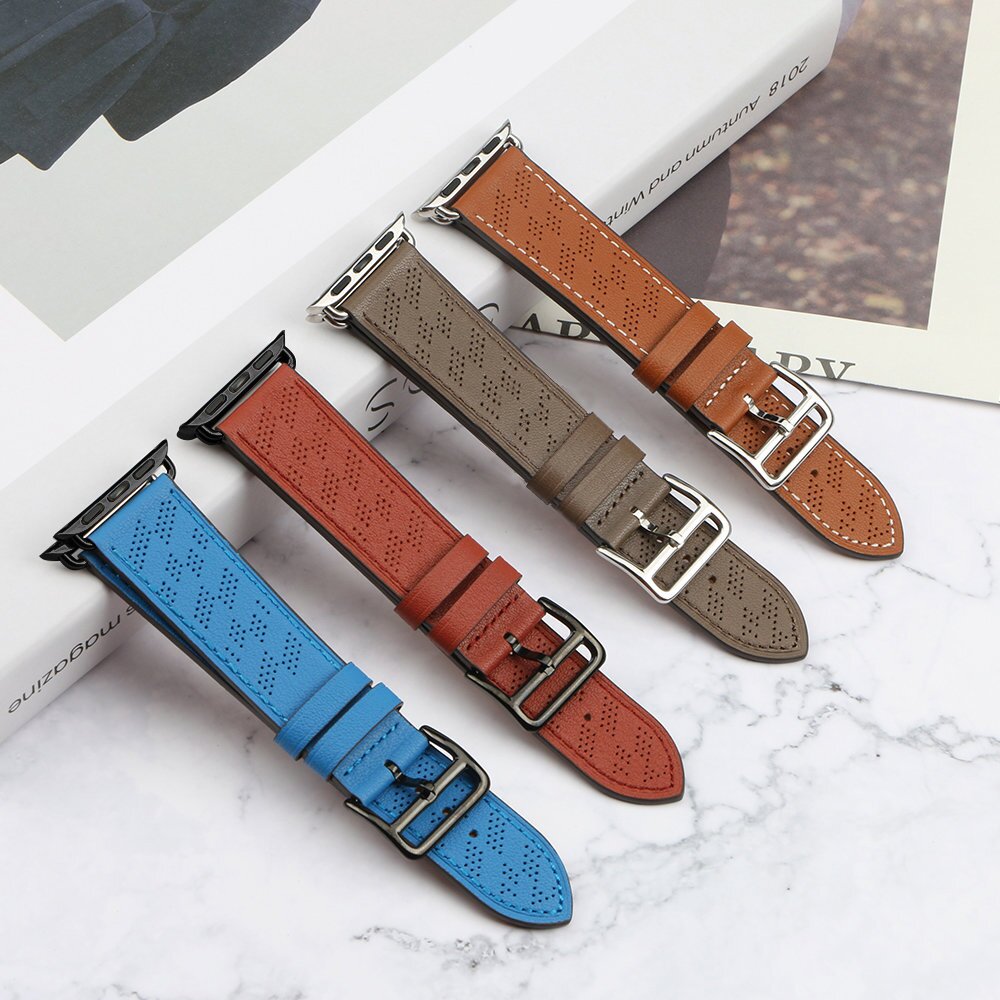 Akcija! Apyrankė Leather strap for Apple Watch Ultra, SE, 8, 7, 6, 5, 4, 3, 2, 1 (49, 45, 44, 42 mm) Ruda  7