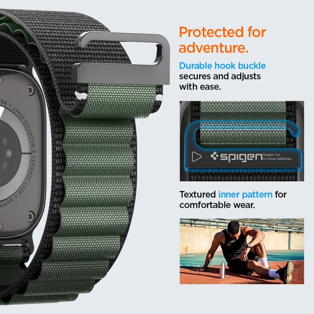 Apple Watch 44 / 45 / 46 / 49 mm Spigen WBF1 dirželis – juodas ir žalias 13