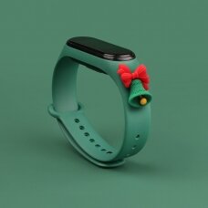 Apyrankės dirželis Strap Xmas Xiaomi Mi Band 6 / Mi Band 5 Christmas holidays tamsiai žalias (green bell)
