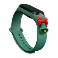 Apyrankės dirželis Strap Xmas Xiaomi Mi Band 6 / Mi Band 5 Christmas holidays tamsiai žalias (green bell)