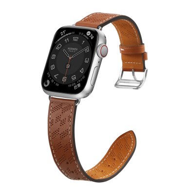 Akcija! Apyrankė Leather strap for Apple Watch Ultra, SE, 8, 7, 6, 5, 4, 3, 2, 1 (49, 45, 44, 42 mm) Ruda  2
