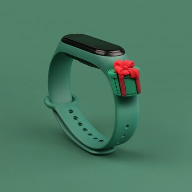 Apyrankės dirželis Strap Xmas Xiaomi Mi Band 6 / Mi Band 5 Christmas holidays tamsiai žalias (green present) 1