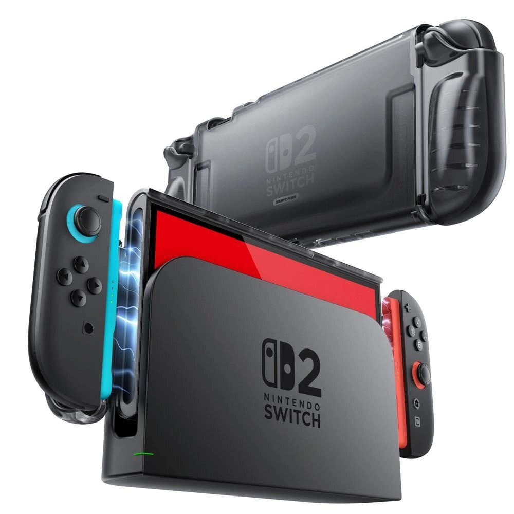 Nintendo Switch 2 dėklas Supcase Crystal – skaidrus juodas Nintendo Switch 2 dėklas Supcase Crystal – skaidrus juodas