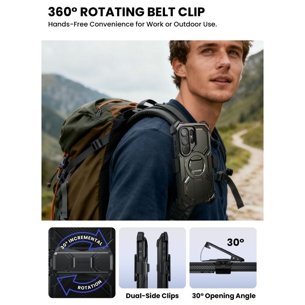 Samsung Galaxy S26 Ultra Supcase iBlason ArmorBox Clip Mag MagSafe dėklas – juodas 9