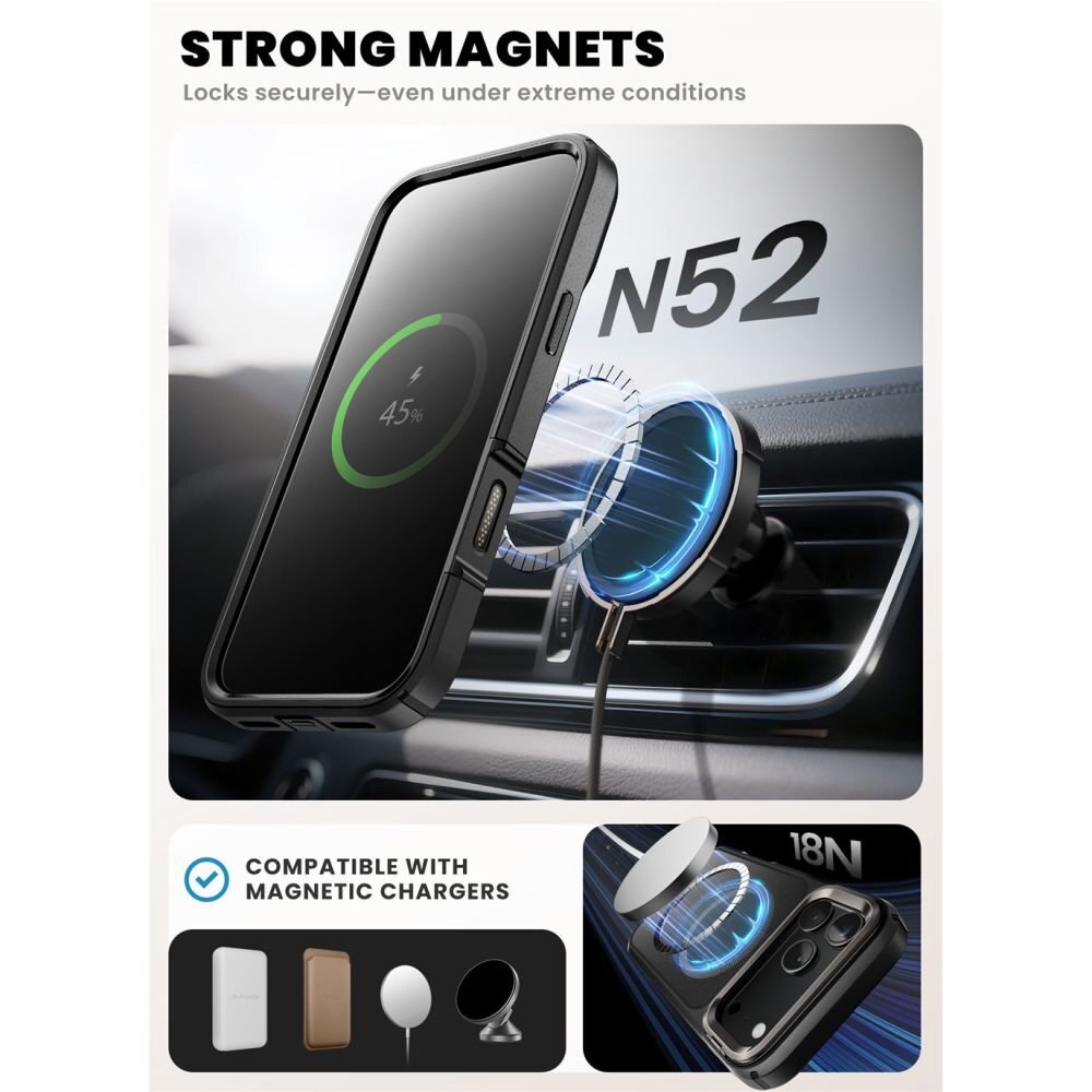 iPhone 17 Pro dėklas Supcase IBLSN Ares Flip Mag su MagSafe – juodas 5