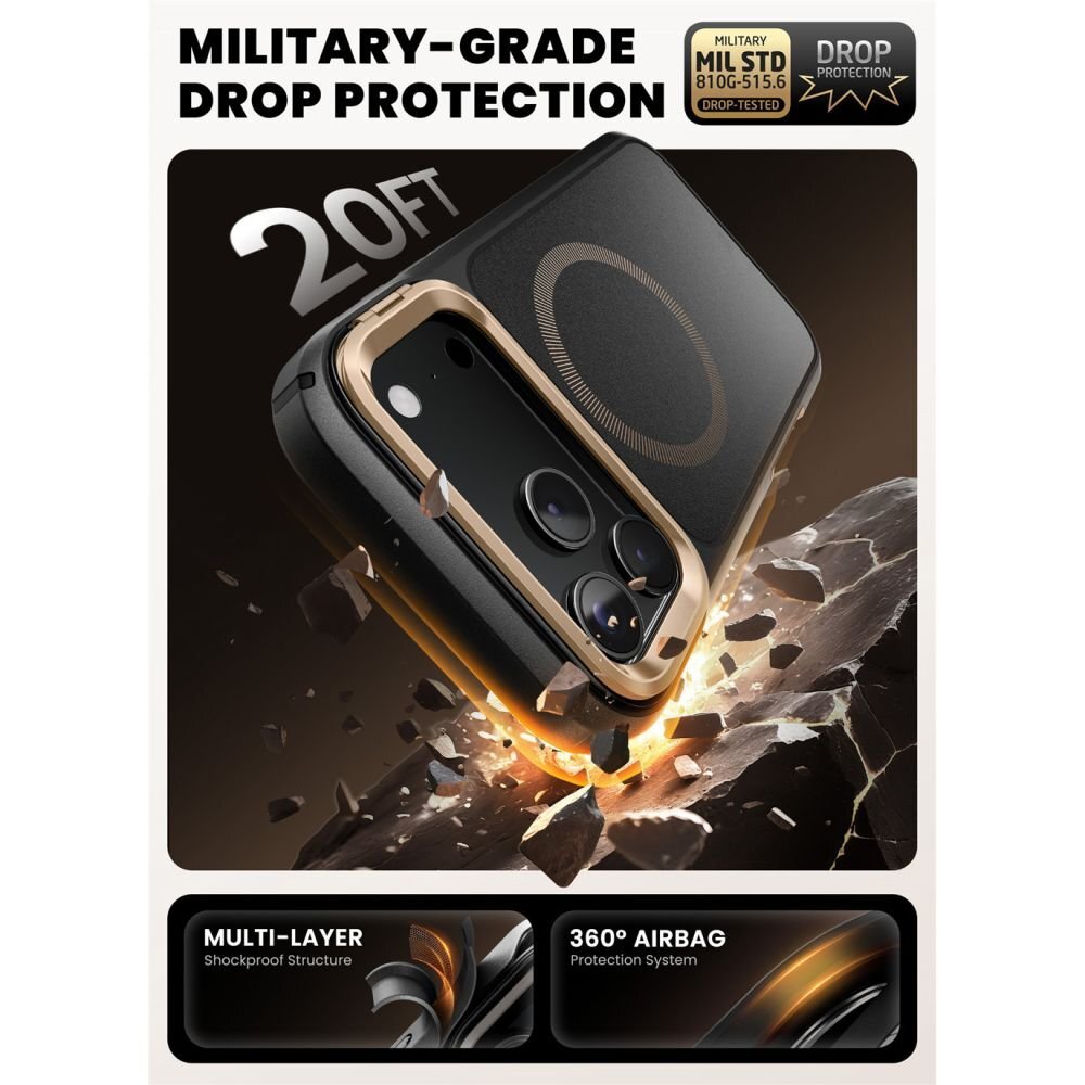 iPhone 17 Pro dėklas Supcase IBLSN Ares Flip Mag, MagSafe – auksinis 2