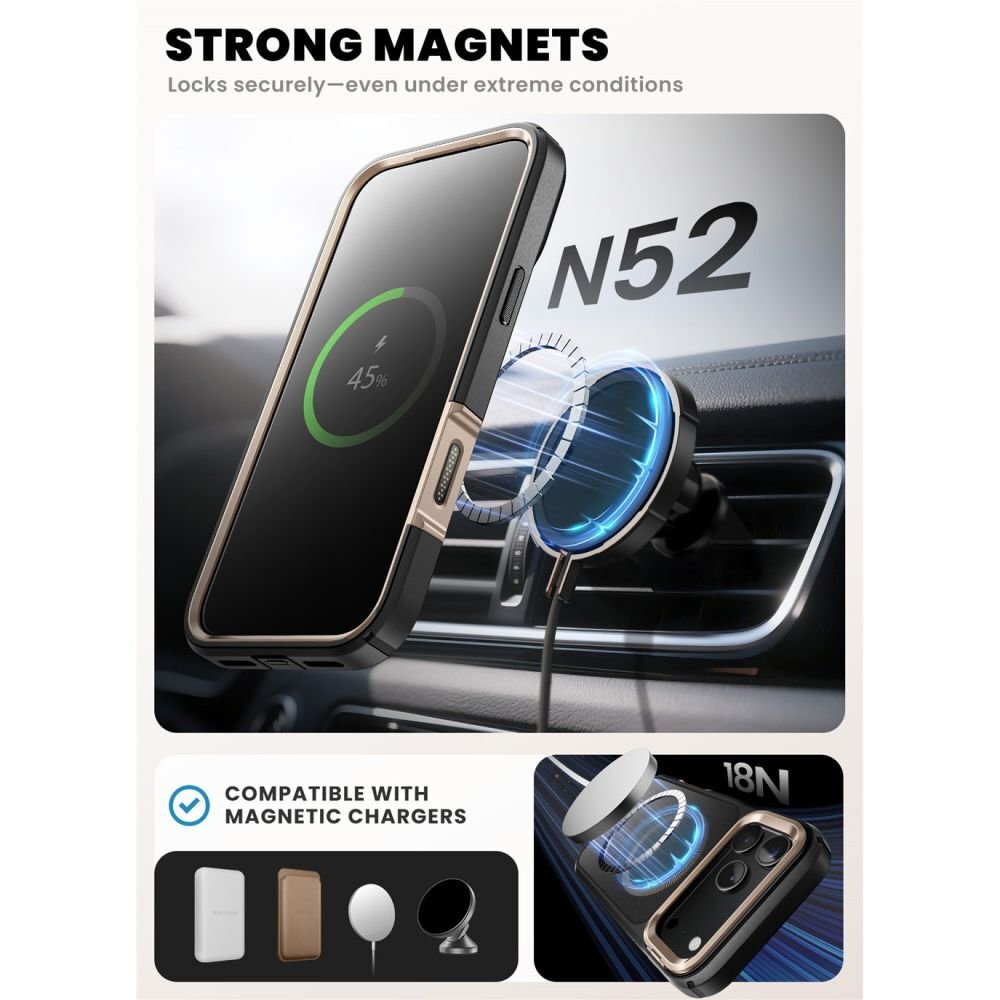 iPhone 17 Pro dėklas Supcase IBLSN Ares Flip Mag, MagSafe – auksinis 5 iPhone 17 Pro dėklas Supcase IBLSN Ares Flip Mag, MagSafe – auksinis 5