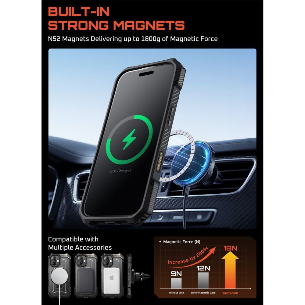 iPhone 17 dėklas Supcase UB Grip Mag su MagSafe – juodas 4