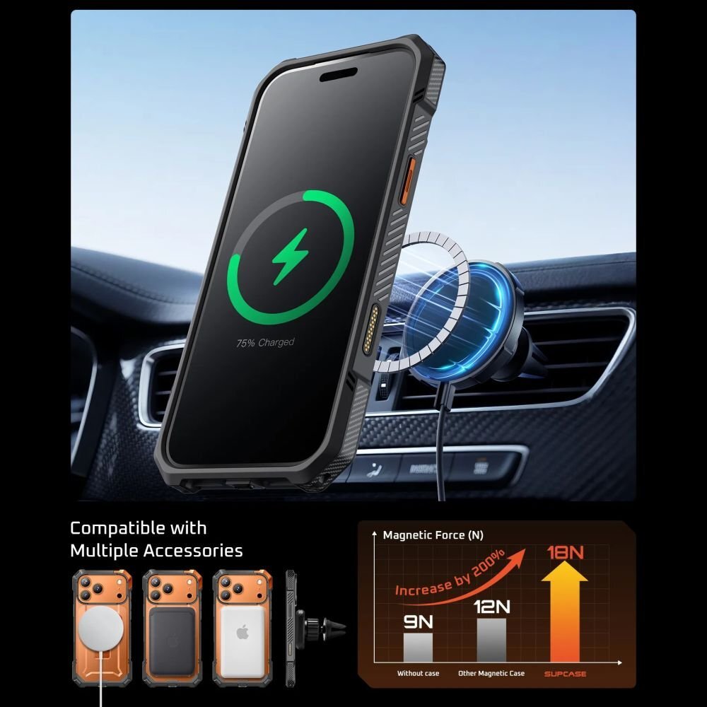 iPhone 17 Pro Max Supcase UB Grip Mag MagSafe dėklas – oranžinis-pilkas 3