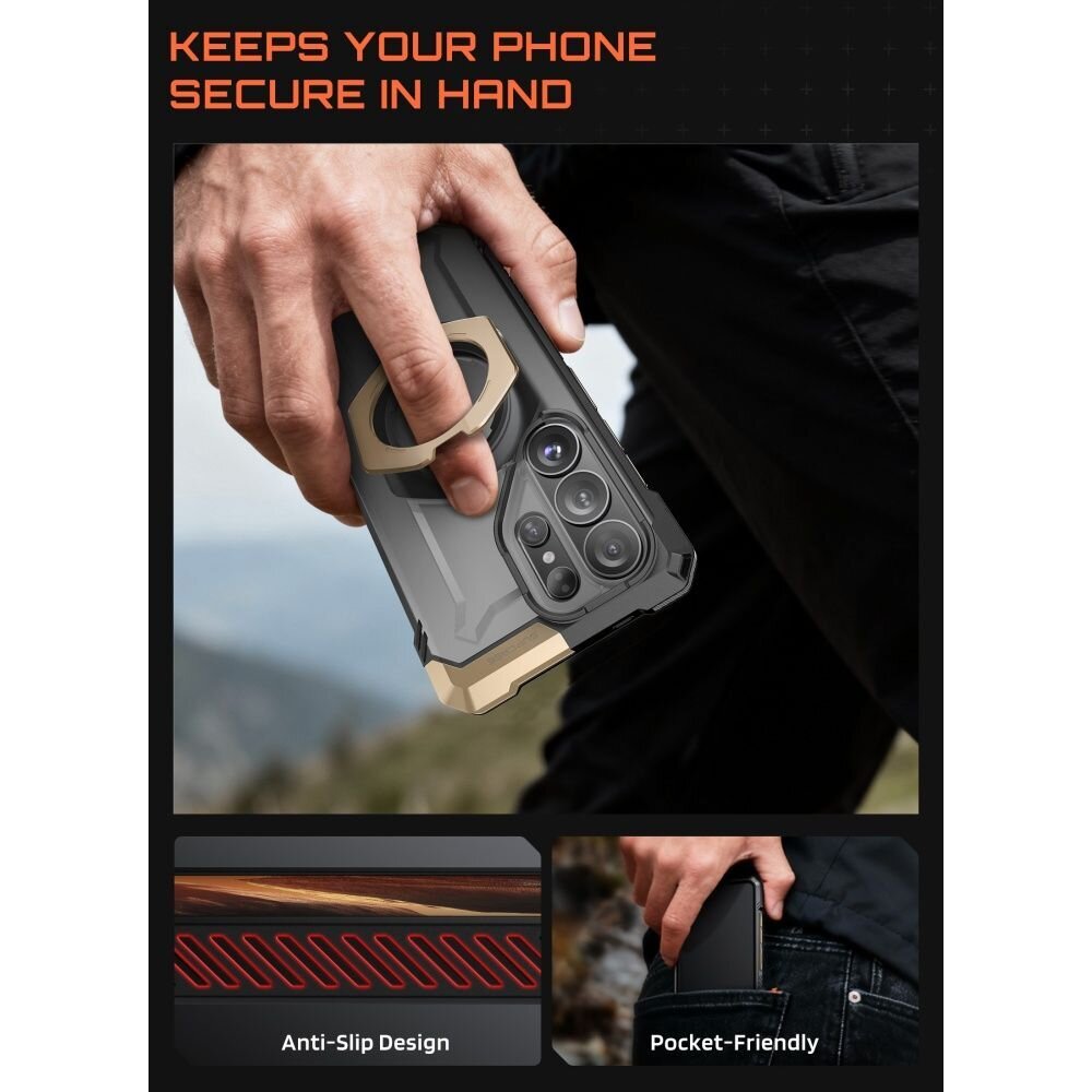 Samsung Galaxy S26 Ultra Supcase UB Grip Mag MagSafe dėklas – juodas ir rudas 5