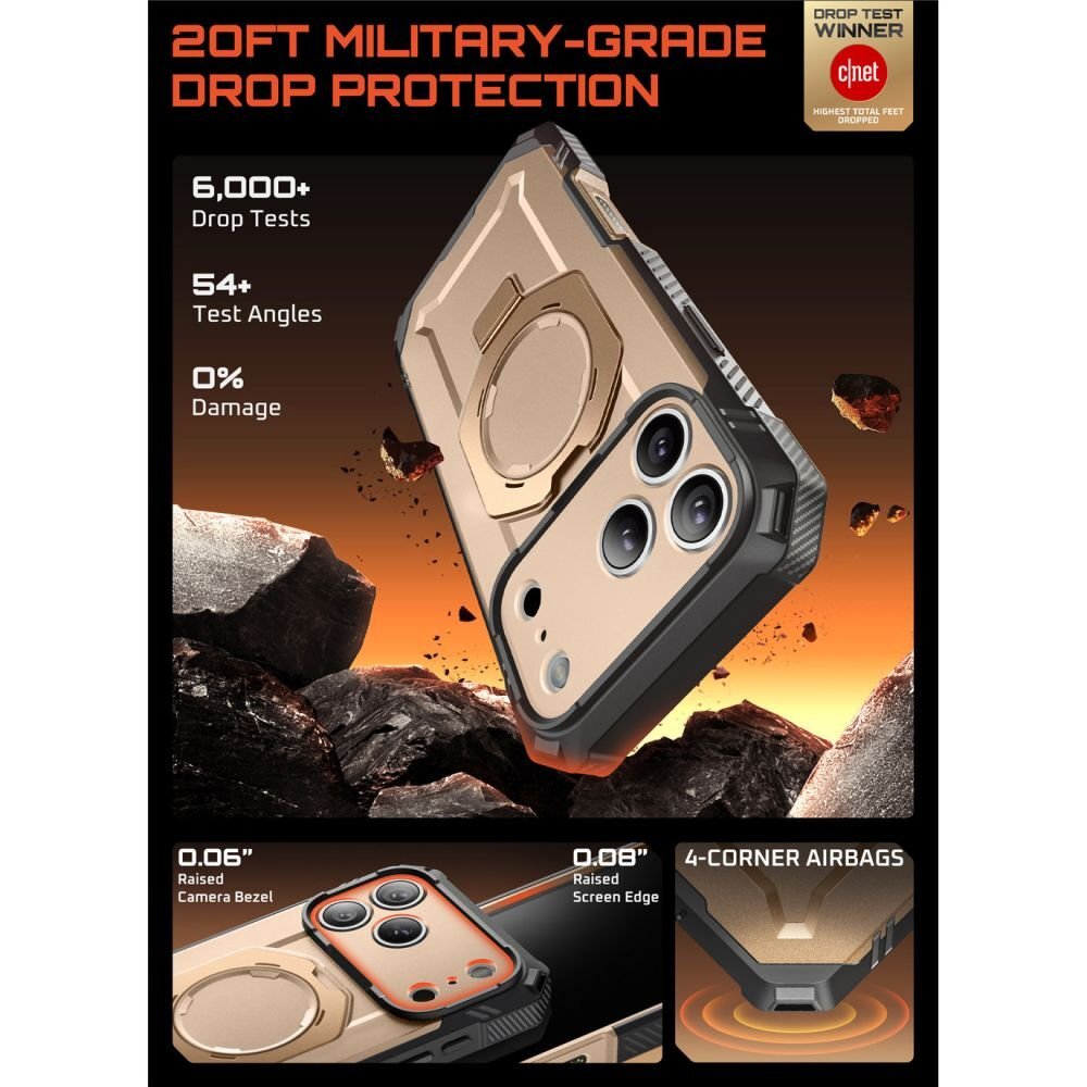 iPhone 17 Pro dėklas Supcase UB Grip Pro Mag, MagSafe – auksinis 2 iPhone 17 Pro dėklas Supcase UB Grip Pro Mag, MagSafe – auksinis 2