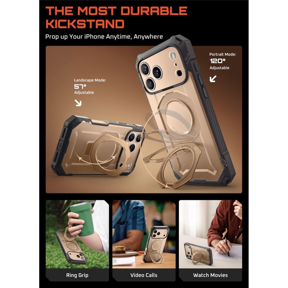 iPhone 17 Pro dėklas Supcase UB Grip Pro Mag, MagSafe – auksinis 3