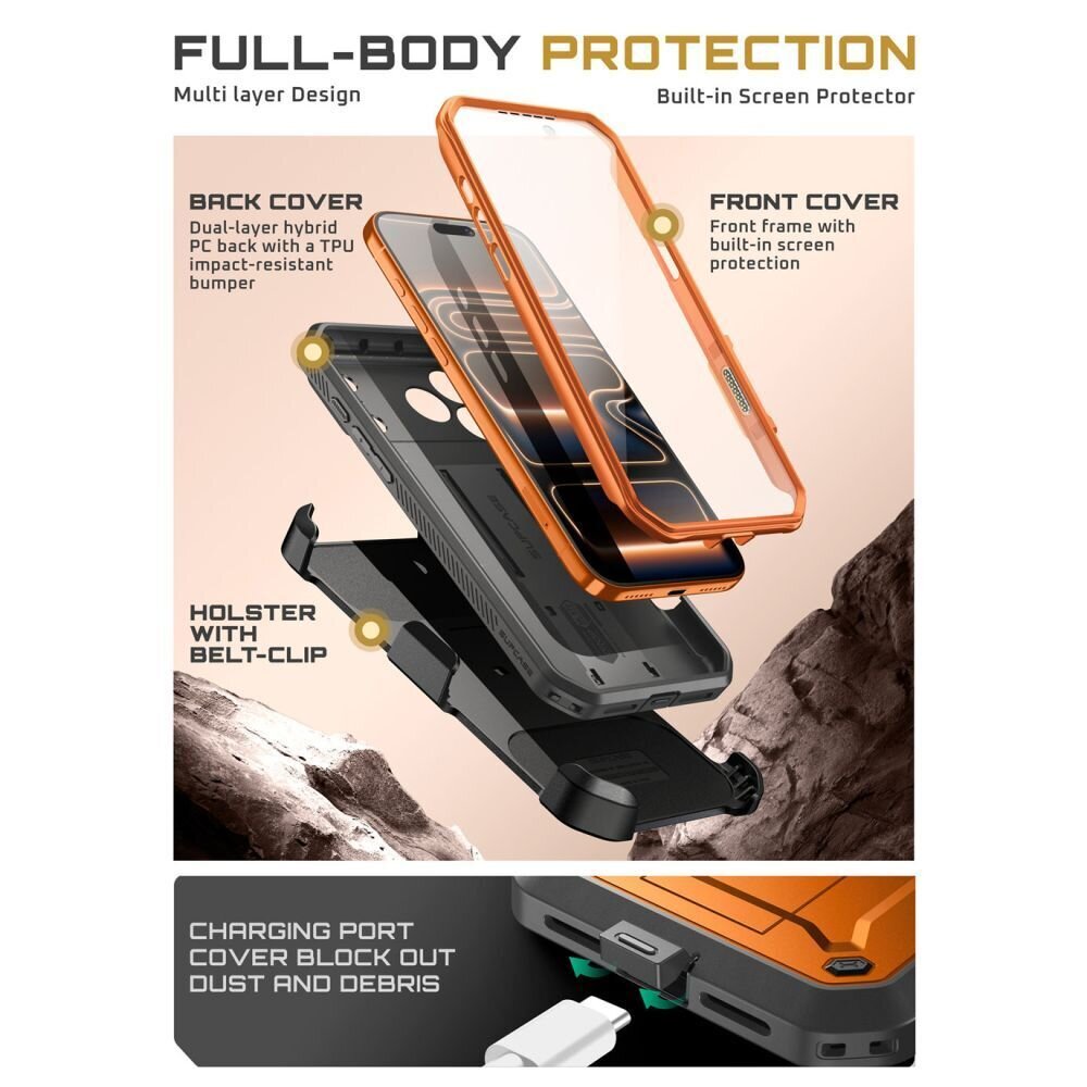 iPhone 17 Pro Supcase Unicorn Beetle Pro dėklas – oranžinis 5