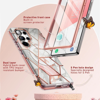 Supcase Cosmo Mag Dėklas skirtas Samsung Galaxy S25 Ultra - Marble Rožinis 3