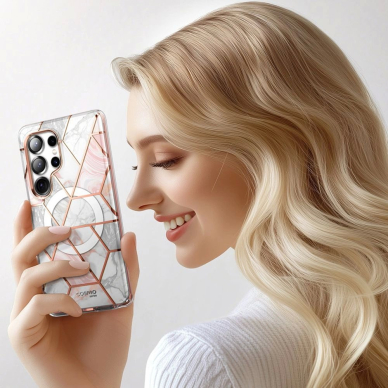 Supcase Cosmo Mag Dėklas skirtas Samsung Galaxy S25 Ultra - Marble Rožinis 6
