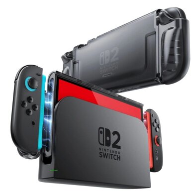 Nintendo Switch 2 dėklas Supcase Crystal – skaidrus juodas Nintendo Switch 2 dėklas Supcase Crystal – skaidrus juodas
