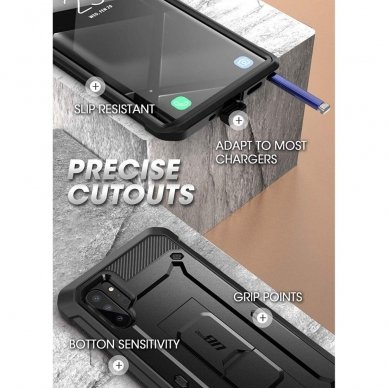 Atsparus Smūgiams Apsauginis Dvipusis Dėklas Supcase Unicorn Beetle Pro Galaxy Note 10+ Plus Juodas 6