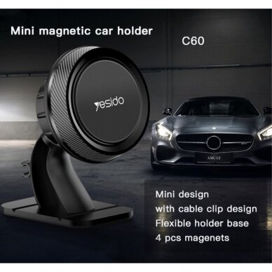 [Užsakomoji prekė] Automobilinis Universalus telefono laikiklis tvirtinamas ant prietaisų skydelio, magnetinis - Yesido (C60) - Juodas 4