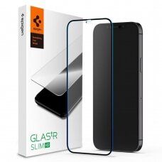 Aukštos kokybės apsauginis stiklas Spigen Glass Fc Iphone 12 Mini juodais kraštais