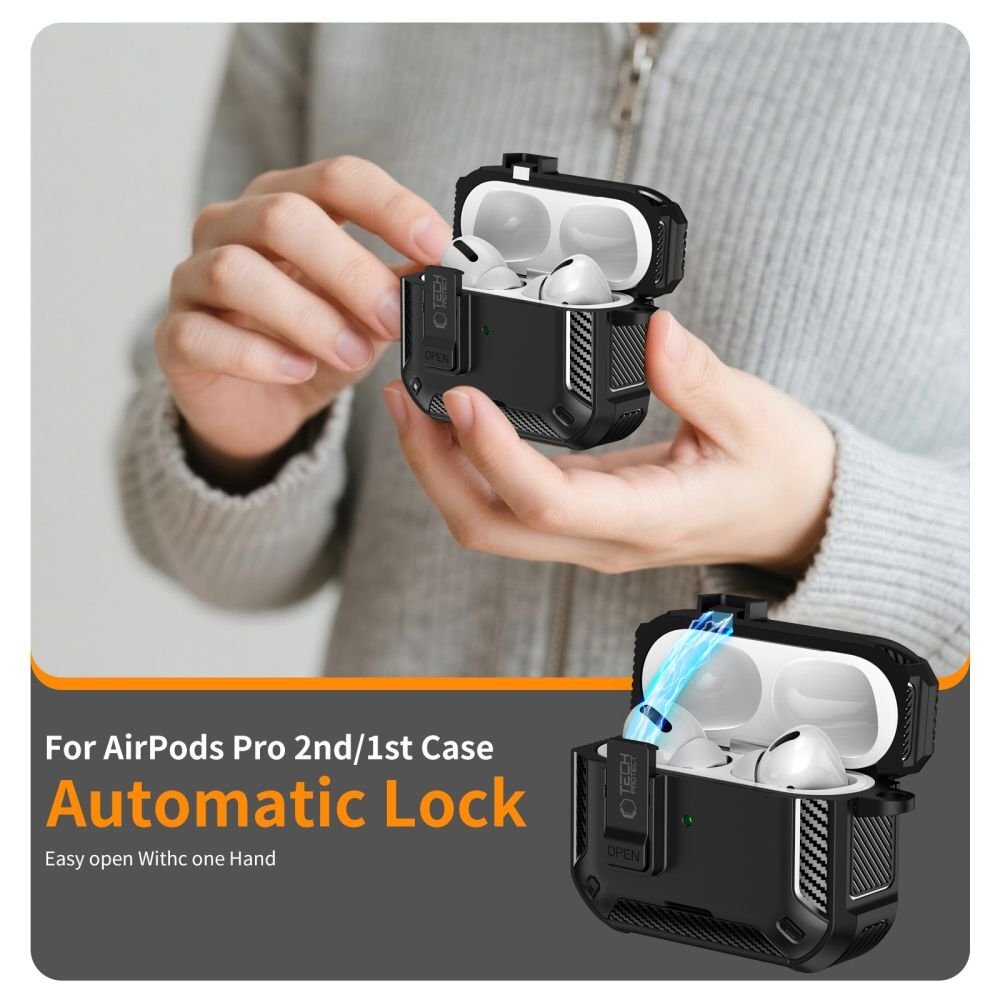 AirPods Pro Tech-Protect Carbonox MagSafe dėklas – juodas 4 AirPods Pro Tech-Protect Carbonox MagSafe dėklas – juodas 4