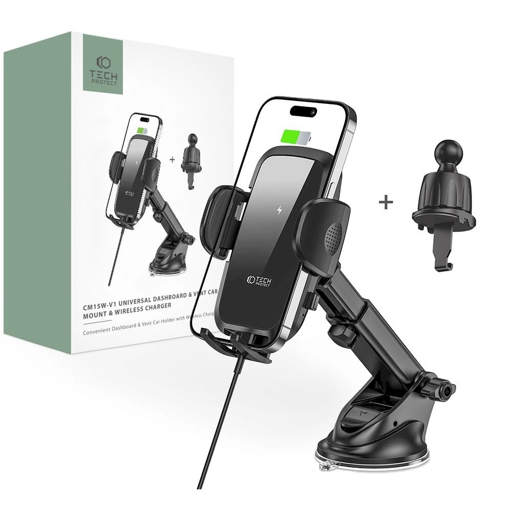 Tech-Protect CM15W-V1 car Telfono laikiklis15W inductive Įkroviklis cockpit / air vent - Juodas Tech-Protect CM15W-V1 car Telfono laikiklis15W inductive Įkroviklis cockpit / air vent - Juodas