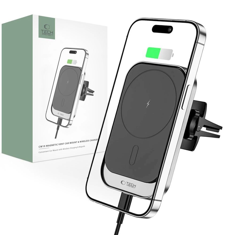 Tech-Protect CW19 magnetic car MagSafe Laikiklis15W inductive Įkroviklis  air vent - Juodas Tech-Protect CW19 magnetic car MagSafe Laikiklis15W inductive Įkroviklis  air vent - Juodas