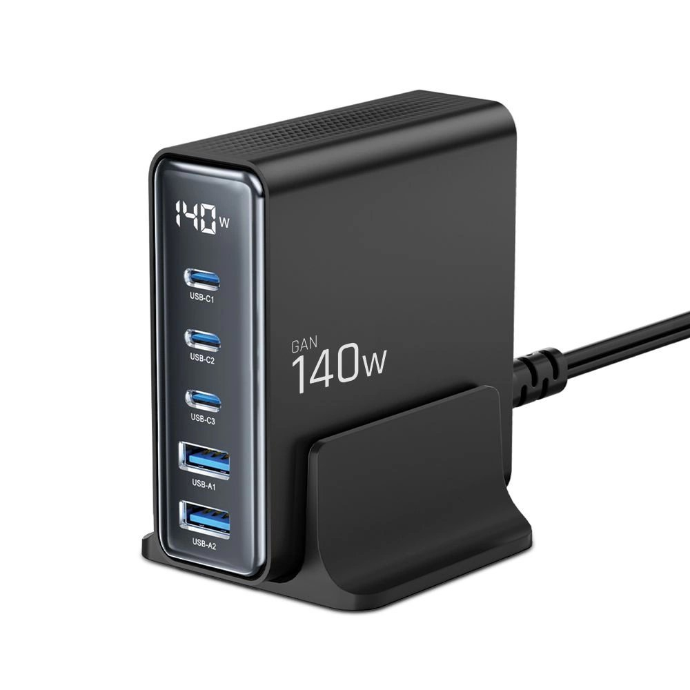 Tech-Protect DC140W-GAN 5-port PD140W / QC3.0 įkrovimo stotelė – juodas 1 Tech-Protect DC140W-GAN 5-port PD140W / QC3.0 įkrovimo stotelė – juodas 1