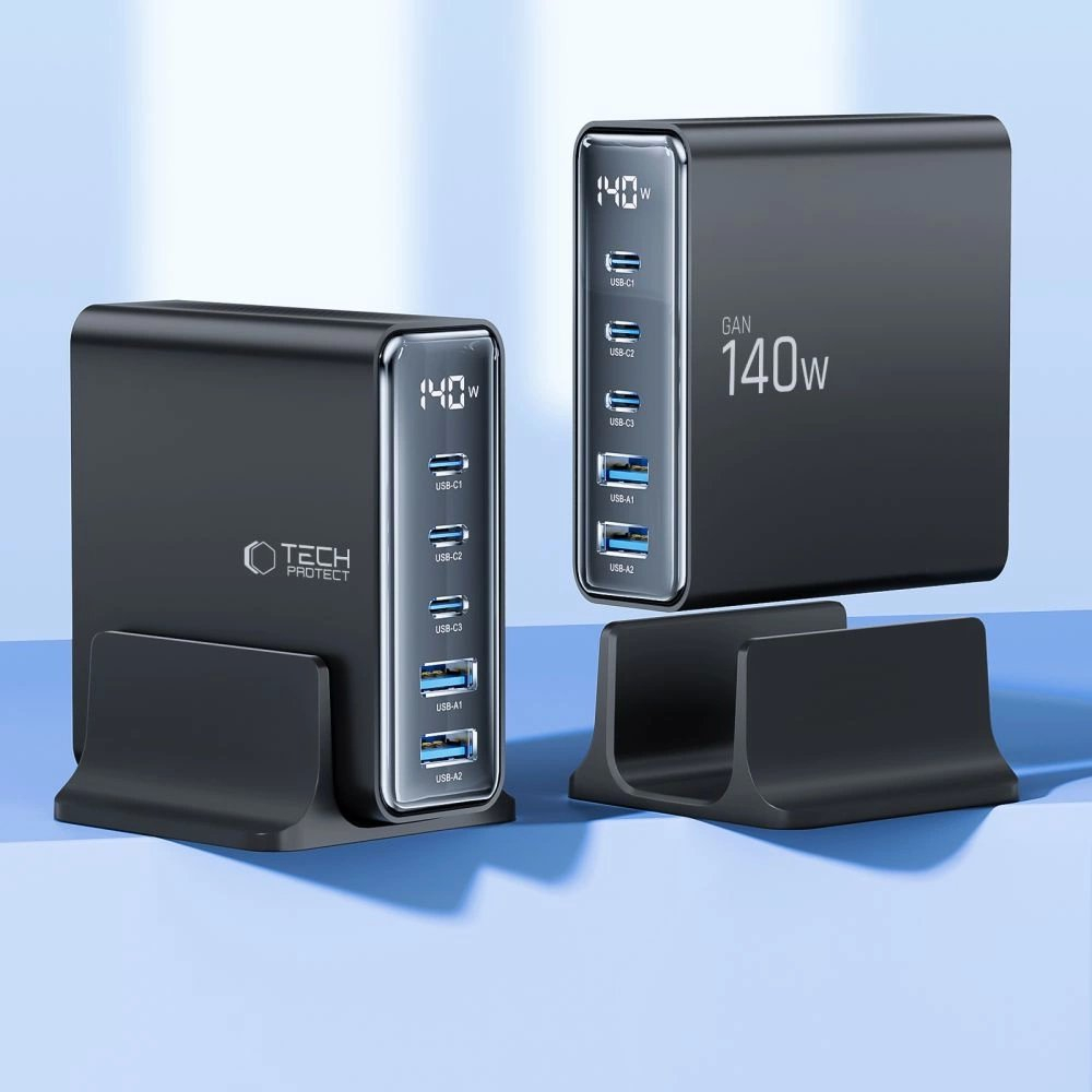 Tech-Protect DC140W-GAN 5-port PD140W / QC3.0 įkrovimo stotelė – juodas 2 Tech-Protect DC140W-GAN 5-port PD140W / QC3.0 įkrovimo stotelė – juodas 2