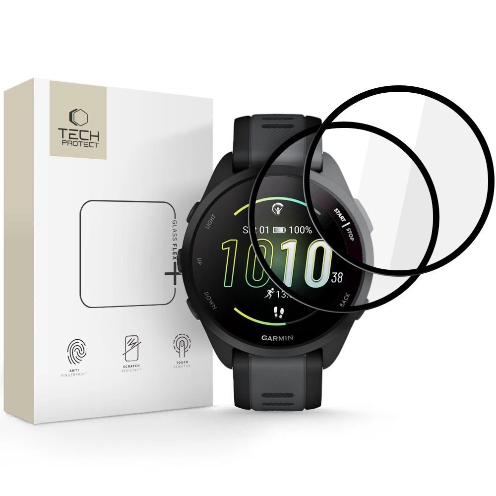 Garmin Forerunner 165 Tech-Protect Glass Flex+ hibridinis stiklas, 2 vnt. – juodas Garmin Forerunner 165 Tech-Protect Glass Flex+ hibridinis stiklas, 2 vnt. – juodas