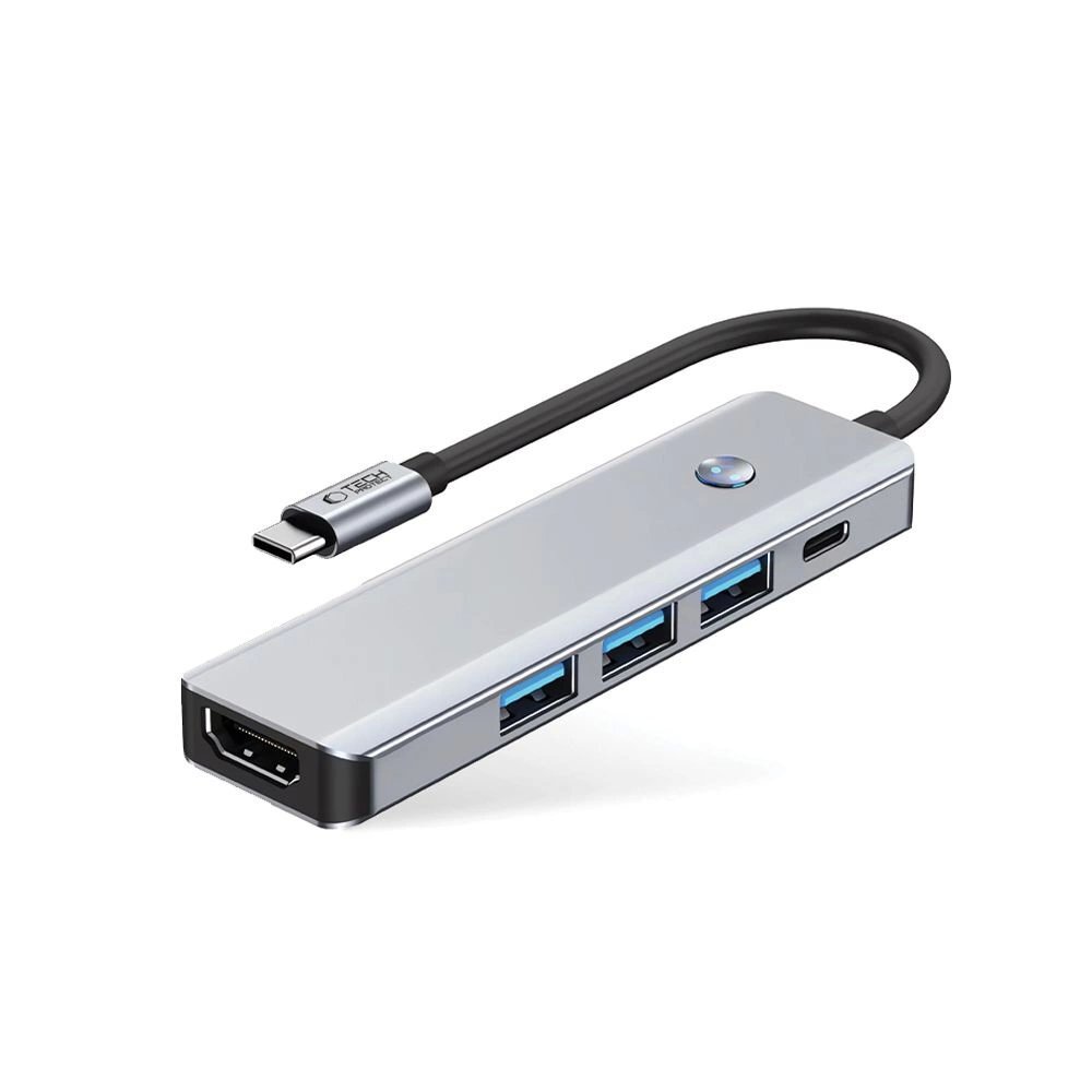 USB-C HUB adapteris Tech-Protect HB01 5in1 (USB3.0 + HDMI 4K 60Hz + PD100W) – pilkas 1
