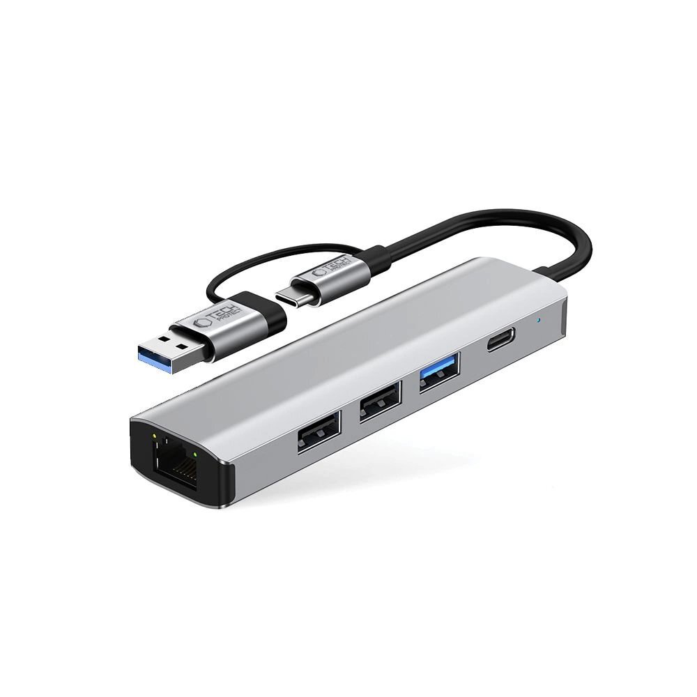 USB-C HUB adapteris Tech-Protect HB03 5in1 (USB2.0 + USB3.0 + RJ45) – pilkas 1 USB-C HUB adapteris Tech-Protect HB03 5in1 (USB2.0 + USB3.0 + RJ45) – pilkas 1