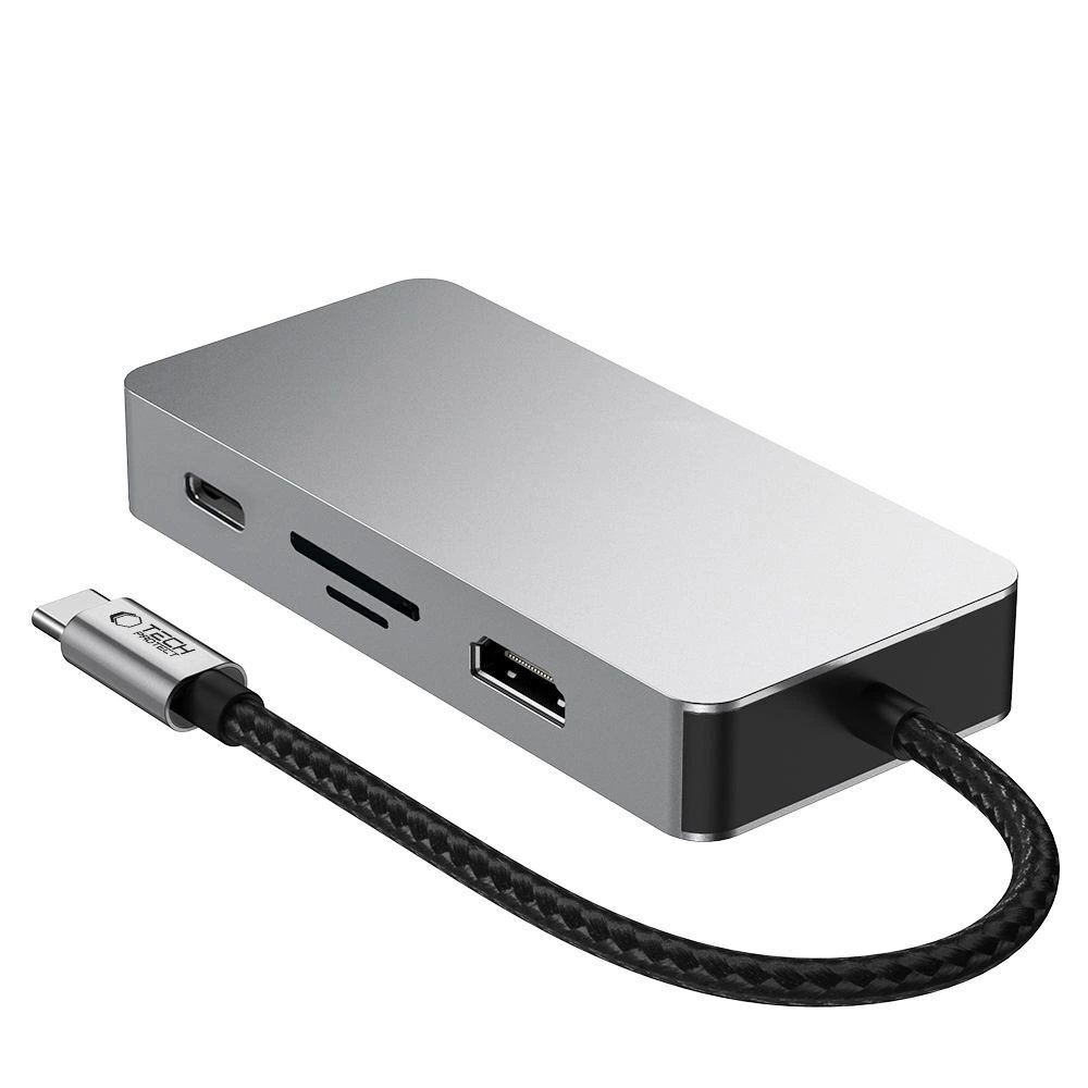 USB-C HUB adapteris Tech-Protect HB05 9in1 (USB2.0 + USB3.0 + HDMI 4K 60Hz + SD / TF + PD100W + RJ45) – pilkas 2 USB-C HUB adapteris Tech-Protect HB05 9in1 (USB2.0 + USB3.0 + HDMI 4K 60Hz + SD / TF + PD100W + RJ45) – pilkas 2