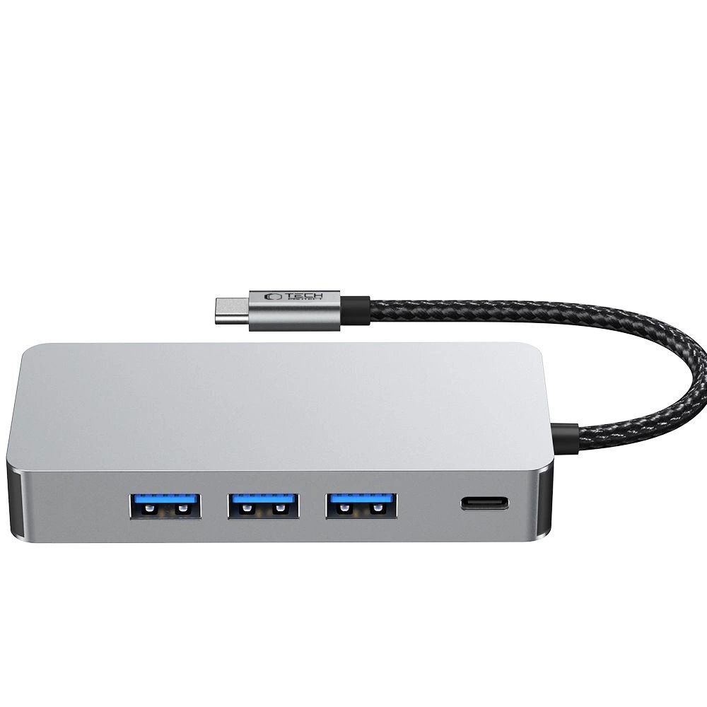 USB-C HUB adapteris Tech-Protect HB05 9in1 (USB2.0 + USB3.0 + HDMI 4K 60Hz + SD / TF + PD100W + RJ45) – pilkas 3