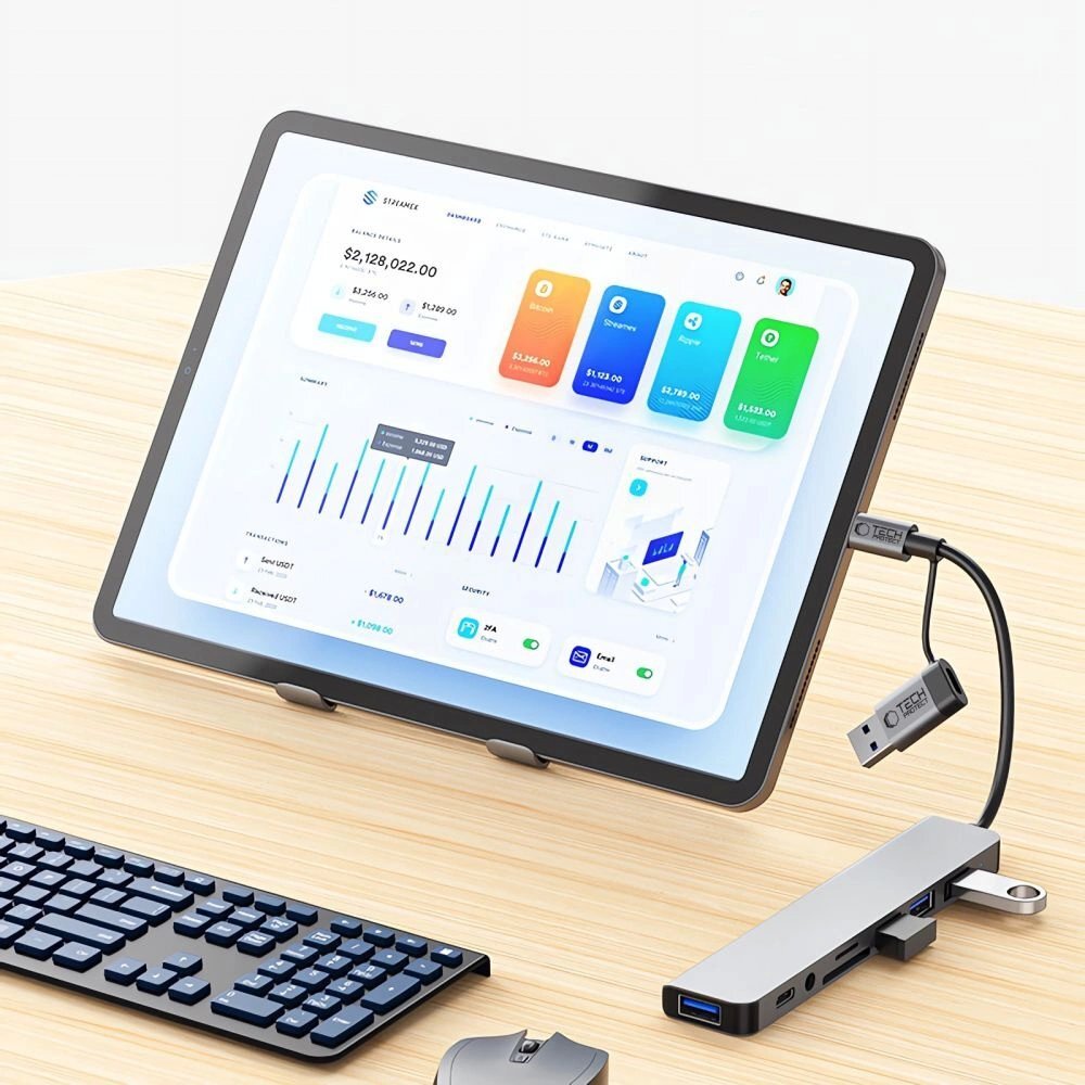 USB-C HUB adapteris Tech-Protect HB06 8in1 (TYPE-C + USB2.0 + USB3.0 + SD/TF + AV3.5) – pilkas 8 USB-C HUB adapteris Tech-Protect HB06 8in1 (TYPE-C + USB2.0 + USB3.0 + SD/TF + AV3.5) – pilkas 8