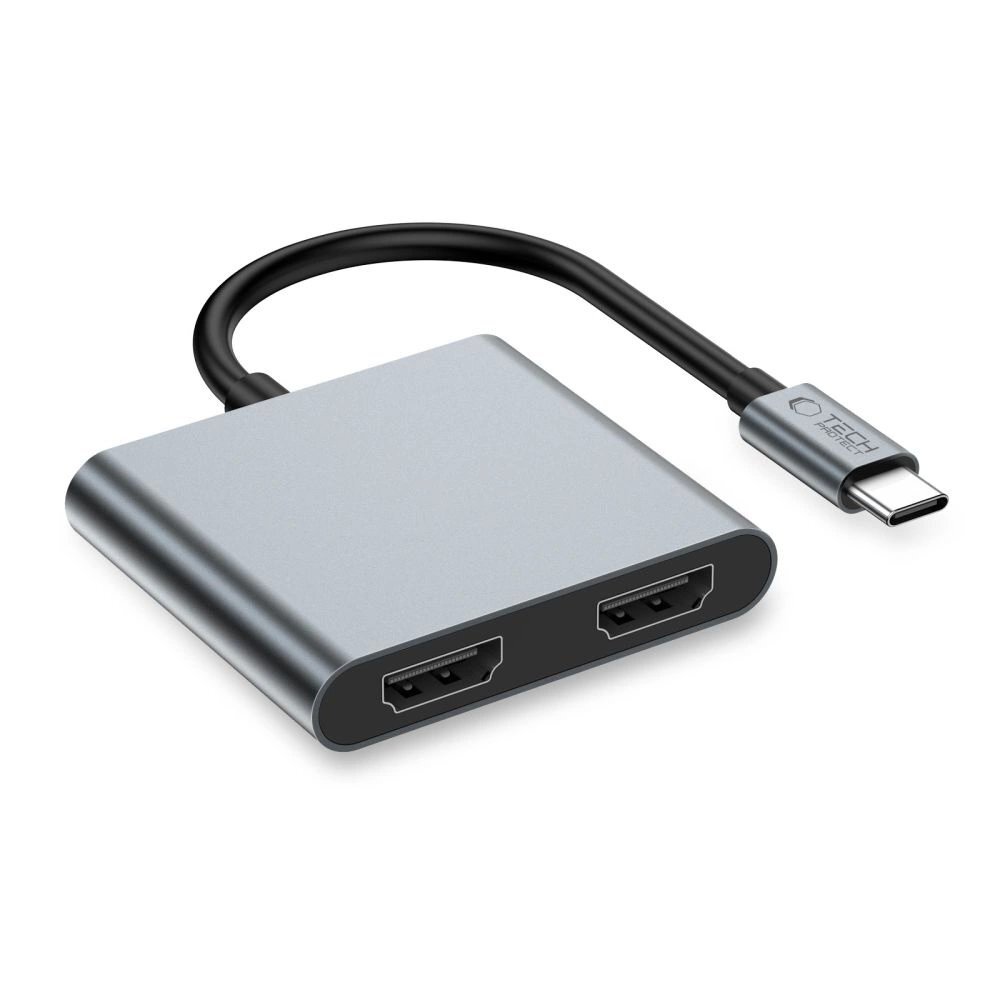 USB-C HUB adapteris Tech-Protect HB08 4in1 (USB2.0 + 2x HDMI 4K 60Hz) – pilkas 1 USB-C HUB adapteris Tech-Protect HB08 4in1 (USB2.0 + 2x HDMI 4K 60Hz) – pilkas 1