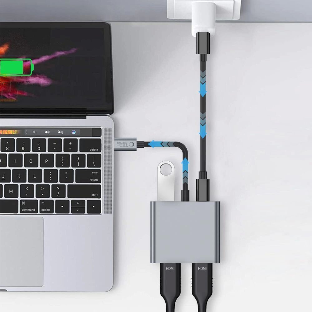 USB-C HUB adapteris Tech-Protect HB08 4in1 (USB2.0 + 2x HDMI 4K 60Hz) – pilkas 5 USB-C HUB adapteris Tech-Protect HB08 4in1 (USB2.0 + 2x HDMI 4K 60Hz) – pilkas 5