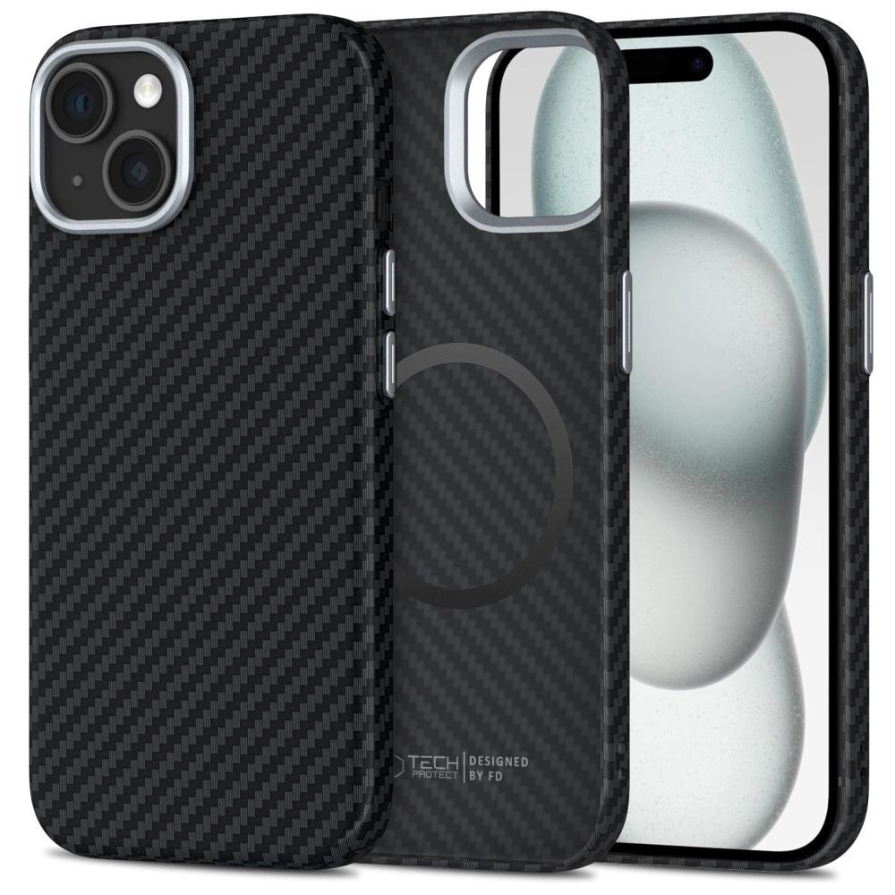 iPhone 15 dėklas Tech-Protect Ion Carbon MagSafe – juodas iPhone 15 dėklas Tech-Protect Ion Carbon MagSafe – juodas