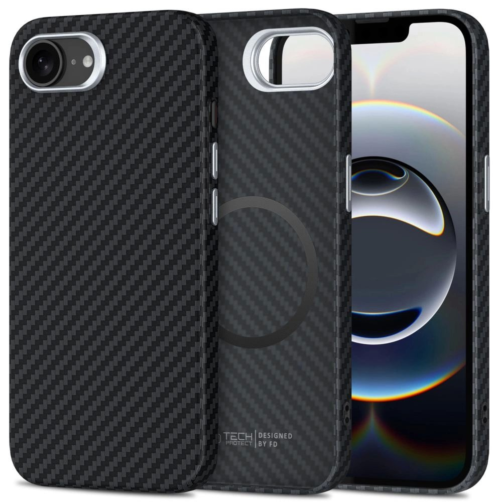 iPhone 16e – Tech-Protect Ion Carbon MagSafe dėklas - Juoda/Pilka