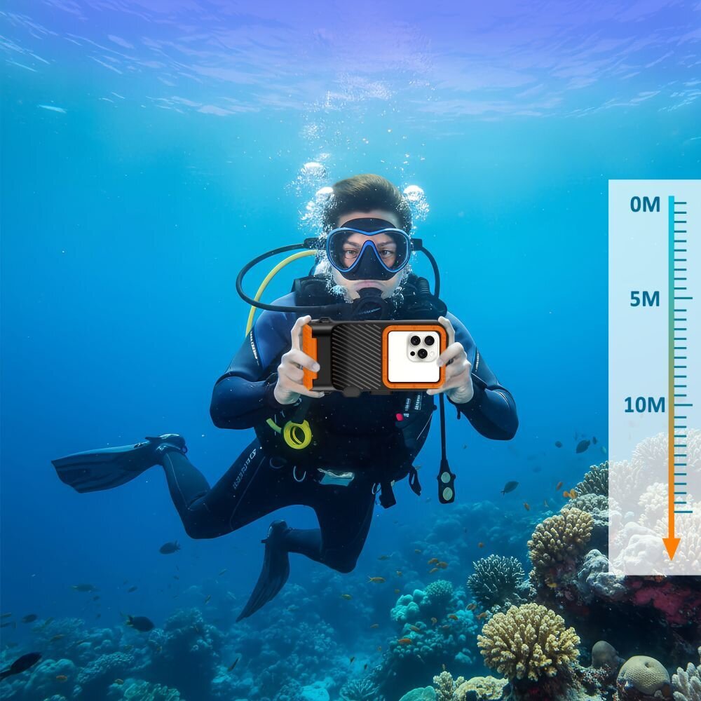 Tech-Protect IPX8 Pro vandeniui atsparus telefono dėklas – oranžinis ir juodas 7